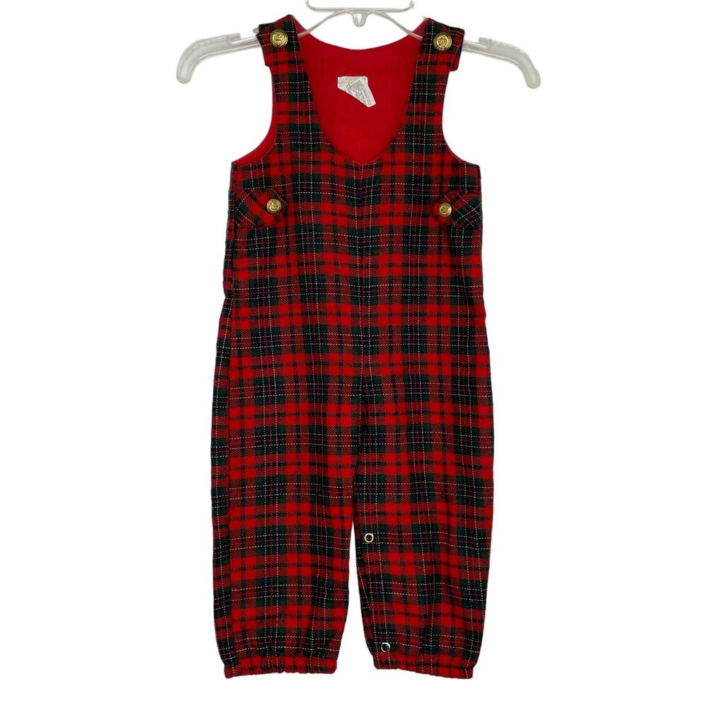 Vintage Red Tartan Plaid Baby Jon Jon overall romper size 18 months